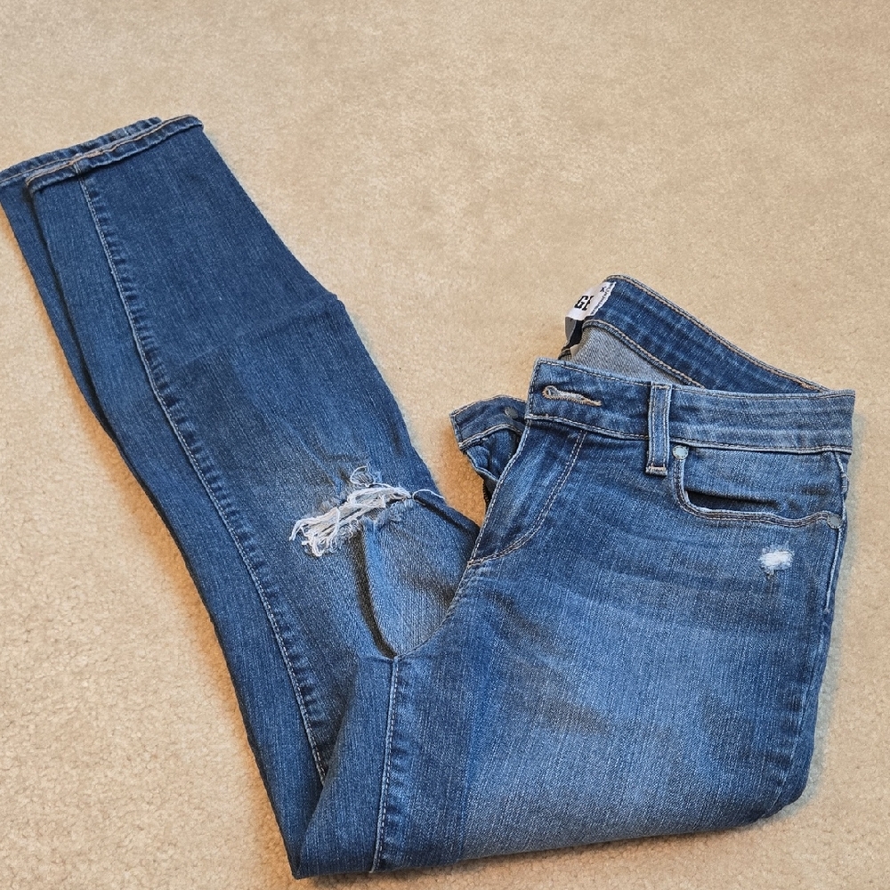PAIGE Blue Distressed Skinny Jeans